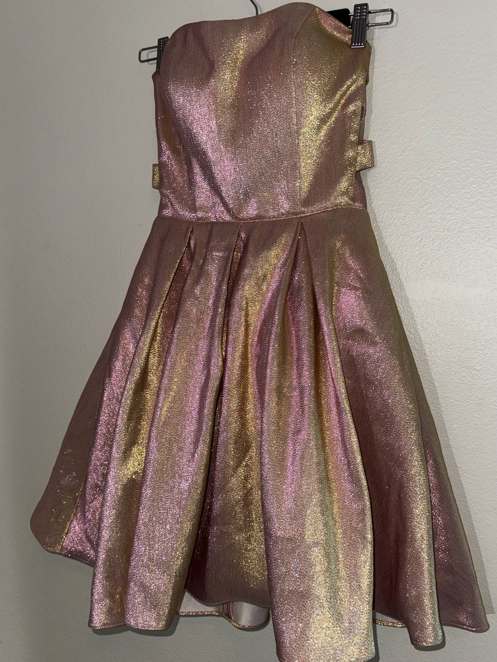 Blondie Nites Metallic Pink and Gold Strapless Party Dress